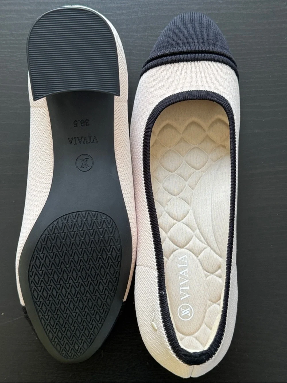 VIVAIA Julie Arch Pro Black & Ivory Almond Toe Chunky‎ Heels Size 38.7 (8US) NEW